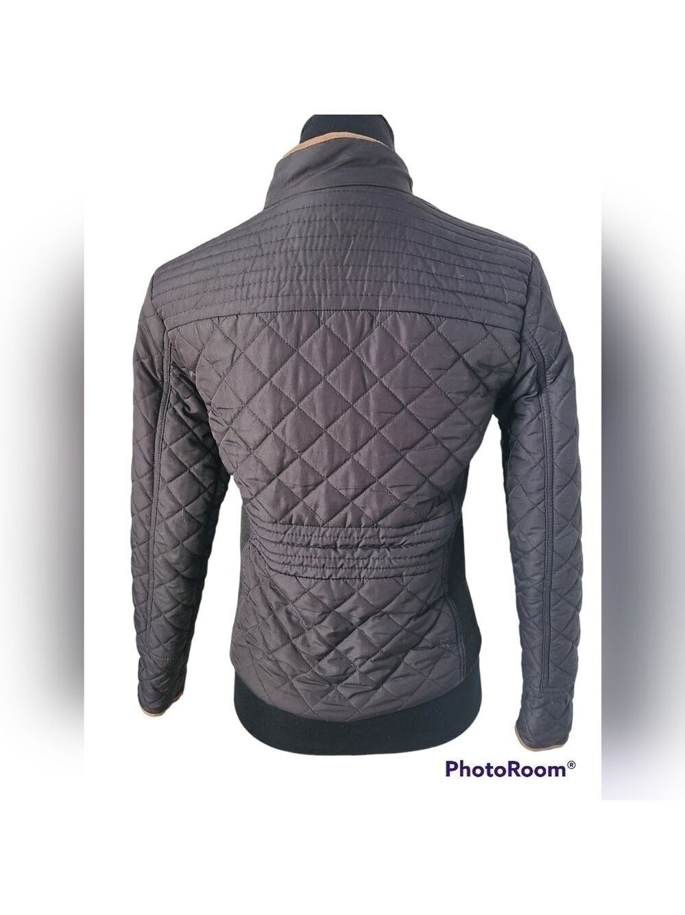 U2B Quilted Bomber Jacket Black & Brown Full Zip Size Small - Picture 3 of 10